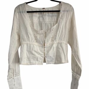 Free People Cream Eyelet Button-Front Peasant Blouse